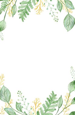 Selamlama çerçeveleri. Suluboya çiçekler ve yeşillik. Tatil için kartpostallar..