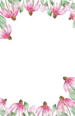 Selamlama çerçeveleri. Suluboya çiçekler ve yeşillik. Tatil için kartpostallar..