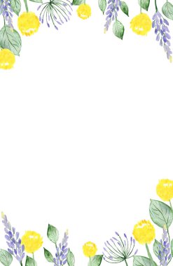 Selamlama çerçeveleri. Suluboya çiçekler ve yeşillik. Tatil için kartpostallar..