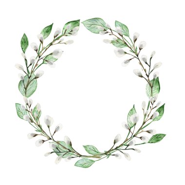 Paskalya çelengi suluboya. İzole edilmiş beyaz bir arkaplanda resim.