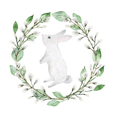 Paskalya çelengi suluboya. İzole edilmiş beyaz bir arkaplanda resim.