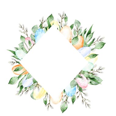 Suluboya Paskalya Çerçevesi. Bahar tebrik kartı. Tatil illüstrasyonu.