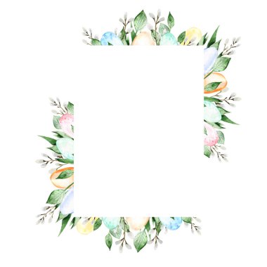 Suluboya Paskalya Çerçevesi. Bahar tebrik kartı. Tatil illüstrasyonu.