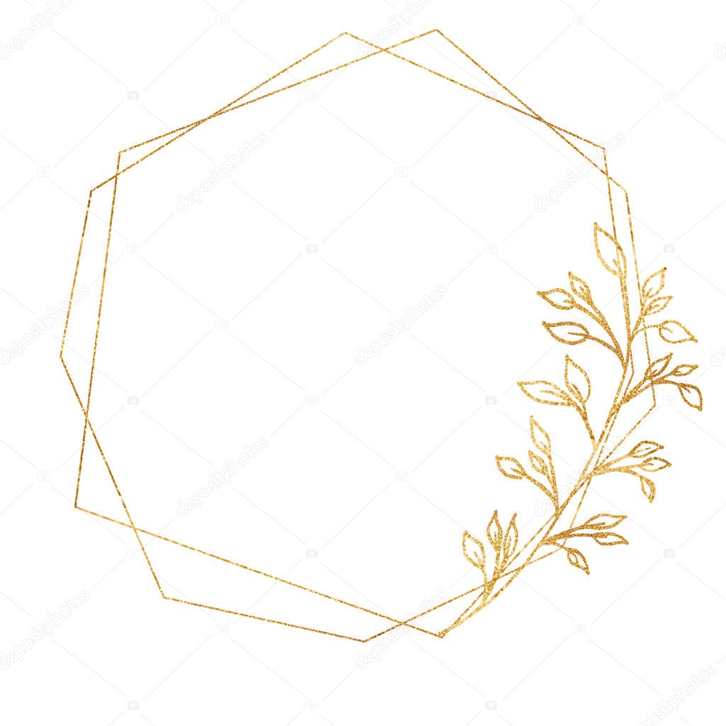 Gold frame isolated on a white background. Holiday cards. Wedding invitations.