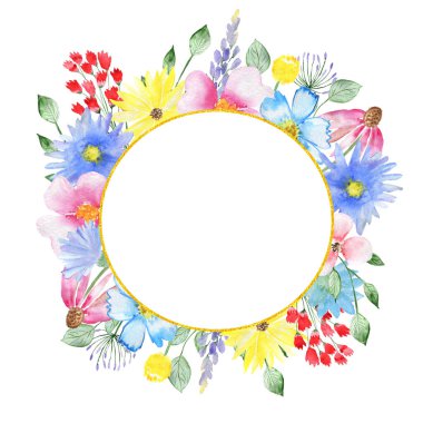 Çiçek çerçevesi. Düğün kartı. Davetiye kartı. Bir parti için tasarım. Suluboya bileşimi.