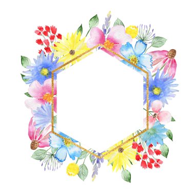 Çiçek çerçevesi. Düğün kartı. Davetiye kartı. Bir parti için tasarım. Suluboya bileşimi.