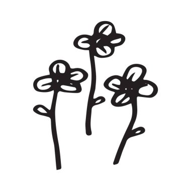 Vektör çizgisi, çiçek ve yapraklar beyaz arkaplanda siyah olarak izole edilmiş.