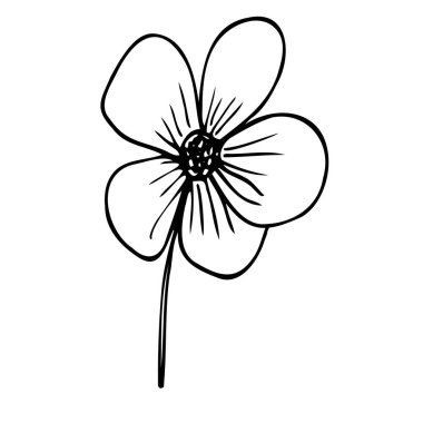 Vektör çizgisi, çiçek ve yapraklar beyaz arkaplanda siyah olarak izole edilmiş.