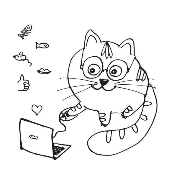 Vektör komik çizgi film kedisi. Çocuk illüstrasyonu. Yazdırma işlemi. Evcil hayvanlar. Şirin kedi..