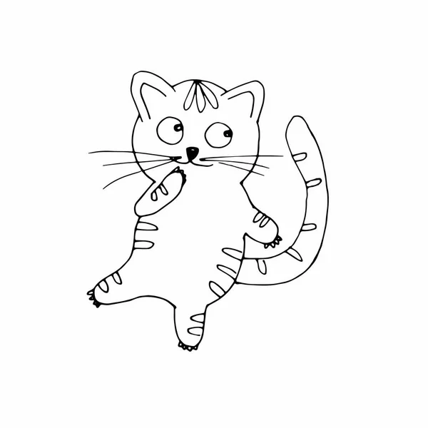 Vektorová vtipná kreslená kočka. Dětská ilustrace. Tisk k tisku. Domácí mazlíčci. Roztomilé kotě. — Stockový vektor