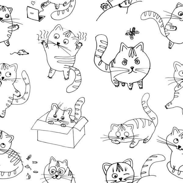 Mönster rolig katt. Barnens illustration. Roliga kattunge. — Stock vektor