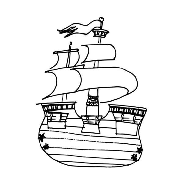 Piratenschip. Vector illustratie. Een set voor kinderfeestdagen. Bedrukking op stof. — Stockvector