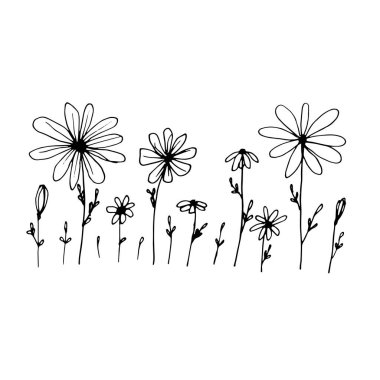 Vektör Çiçekleri. Kartpostallar ve davetiyeler için resim. Baskı için çizim. Kelime.