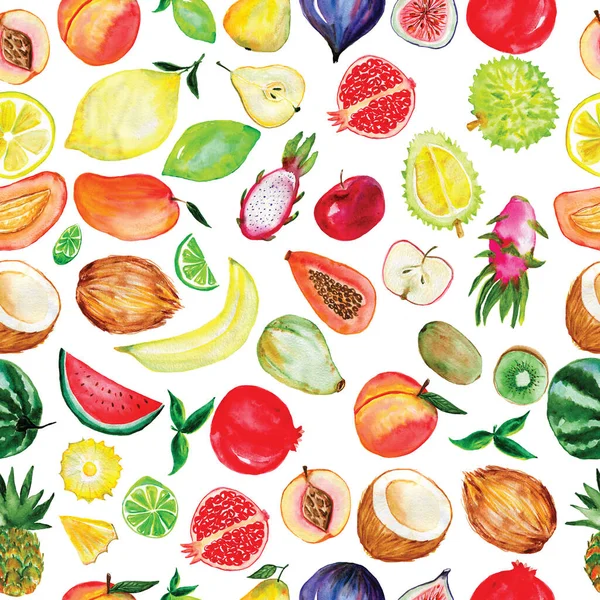 Akvarell zökkenőmentes gyümölcs minta fehér háttér. Kézzel rajzolt friss élelmiszer design elemek. Fényes belső és grafikai tervezés. Textil nyomtatás. — Stock Fotó