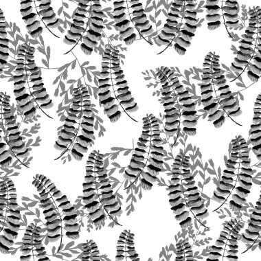 Eğrelti otu yapraklı suluboya deseni. Kumaş ve ambalaj kağıdı dokusu. Bitkisel baskı.