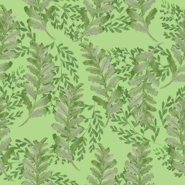 Eğrelti otu yapraklı suluboya deseni. Kumaş ve ambalaj kağıdı dokusu. Bitkisel baskı.