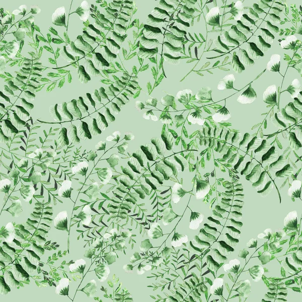 Model de acuarelă cu frunze de ferigă. Textura pentru material textil și hârtie de ambalare. Imprimare pe bază de plante . — Fotografie, imagine de stoc