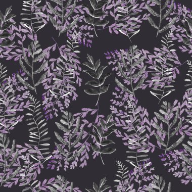 Eğrelti otu yapraklı suluboya deseni. Kumaş ve ambalaj kağıdı dokusu. Bitkisel baskı.