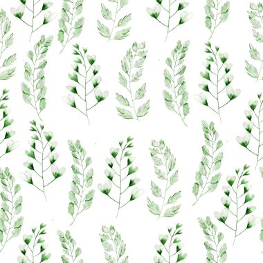 Eğrelti otu yapraklı suluboya deseni. Kumaş ve ambalaj kağıdı dokusu. Bitkisel baskı.