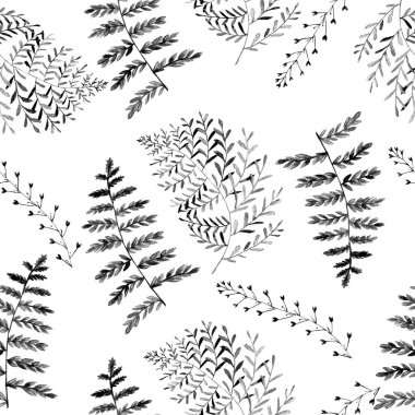 Eğrelti otu yapraklı suluboya deseni. Kumaş ve ambalaj kağıdı dokusu. Bitkisel baskı.