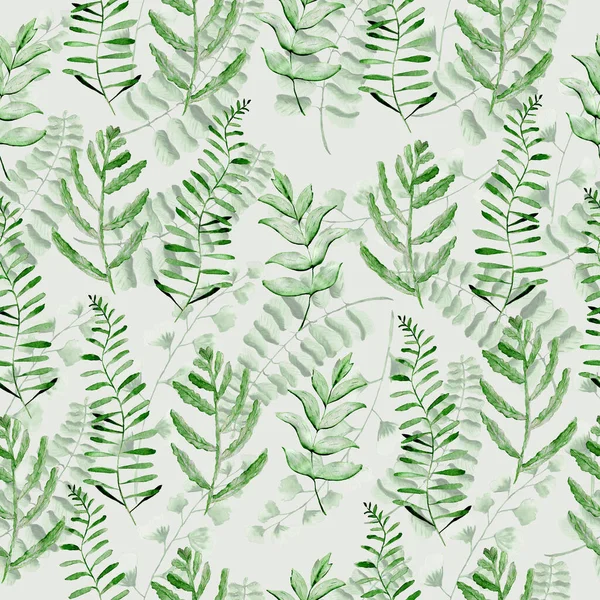 Modello acquerello con foglie di felce. Texture per tessuto e carta da imballaggio. Stampa alle erbe. — Foto Stock