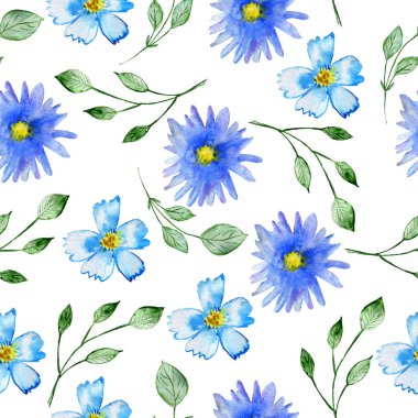 Kusursuz çiçek deseni. Çiçekli suluboya arka plan. Renkli çiçekler. Kumaş ve ambalaj kağıdı çizimi.