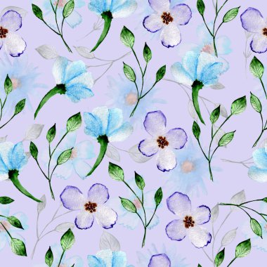 Kusursuz çiçek deseni. Çiçekli suluboya arka plan. Renkli çiçekler. Kumaş ve ambalaj kağıdı çizimi.