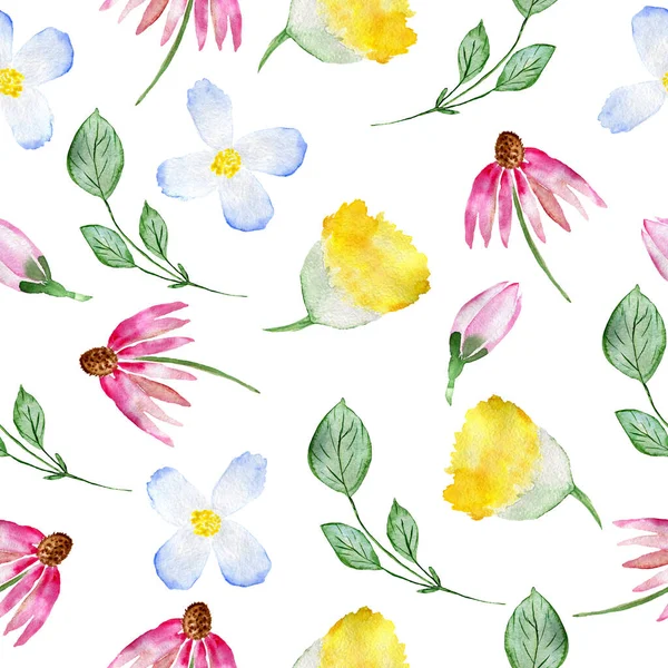 Безшовний квітковий візерунок. Акварельний фон з квітами. Барвисті квіти. Ілюстрація для тканини та обгорткового паперу . — стокове фото