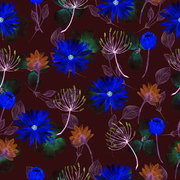 Bezszwowy wzór kwiatowy. Akwarela tło z kwiatami. Kolorowe kwiaty. Ilustracja dla tkanin i papieru do pakowania. — Zdjęcie stockowe