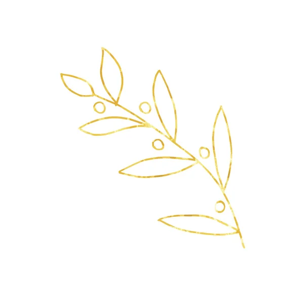 Золотая ветвь, линейные листья и семена. Ручная роспись изолированы на белом фоне. Вектор. — стоковый вектор