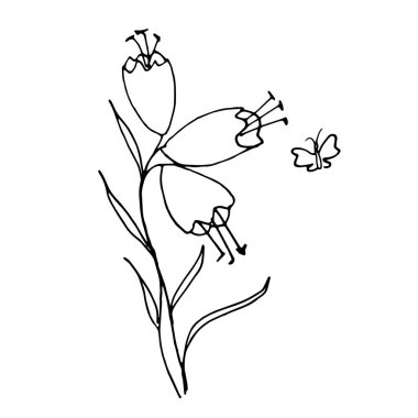 Çiçek açan el çizimi vektör çizimi. Yaz koleksiyonu için logo tasarımı ögesi.