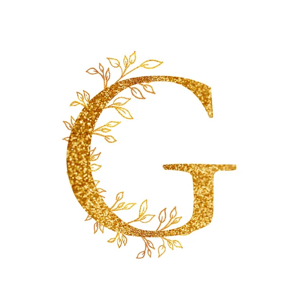 Gold Branch and alphabet - letter A with gold twigs composition.Gold alphabet letter on white background. A logo design element for a collection of T-shirts. — Stockfoto