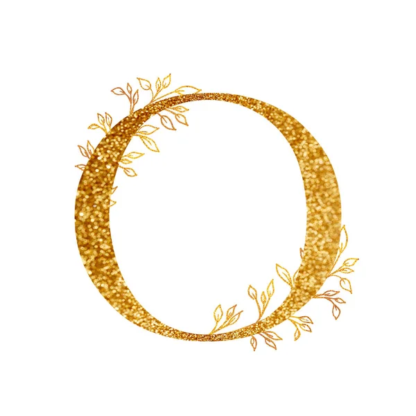 Gold Branch and alphabet - letter O with gold twigs composition.Gold alphabet letter on white background. A logo design element for a collection of T-shirts. — Foto Stock