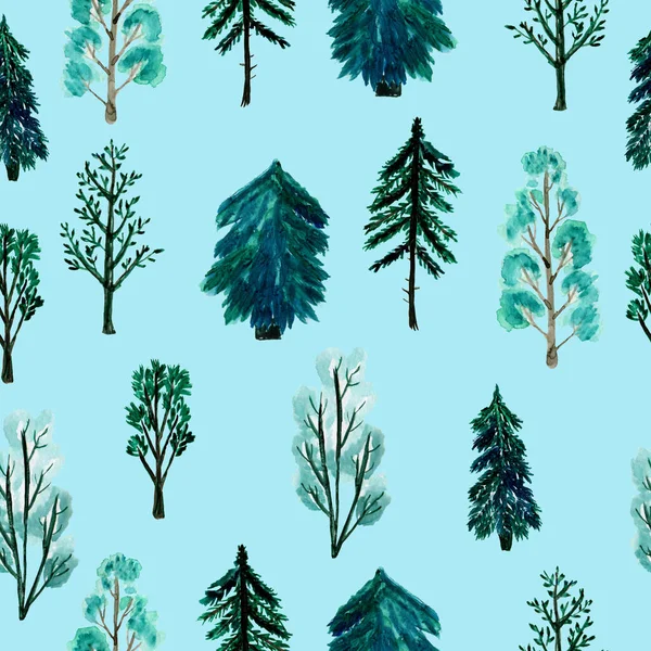 Akvarell mintás fák. Zökkenőmentes erdő. A kollekció tervezési eleme. A tervezés elemei. — Stock Fotó