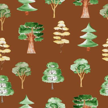 Suluboya desenli ağaçlar Kusursuz orman. Koleksiyon için tasarım ögesi. Tasarım için elementler.