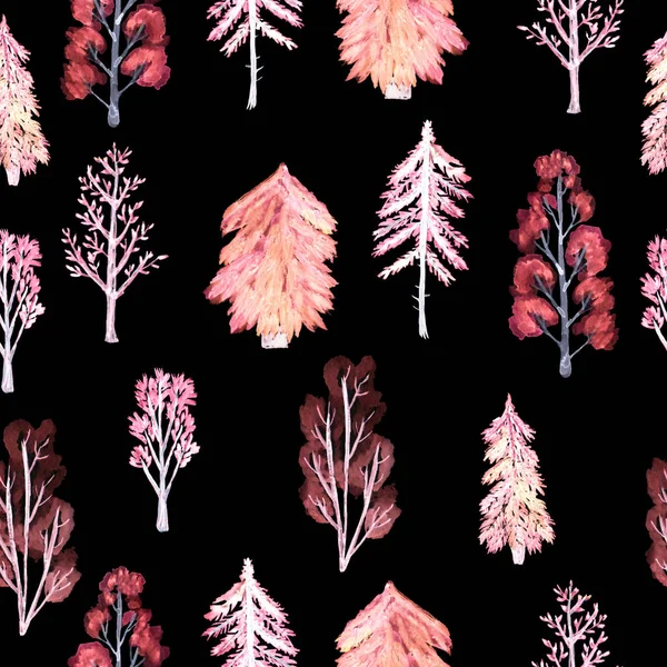 Watercolor pattern trees. Seamless forest. Design element for collection. Elements for the design. — Stockfoto