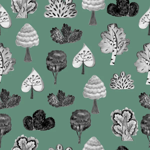 Akvarell mintás fák. Zökkenőmentes erdő. A kollekció tervezési eleme. A tervezés elemei. — Stock Fotó
