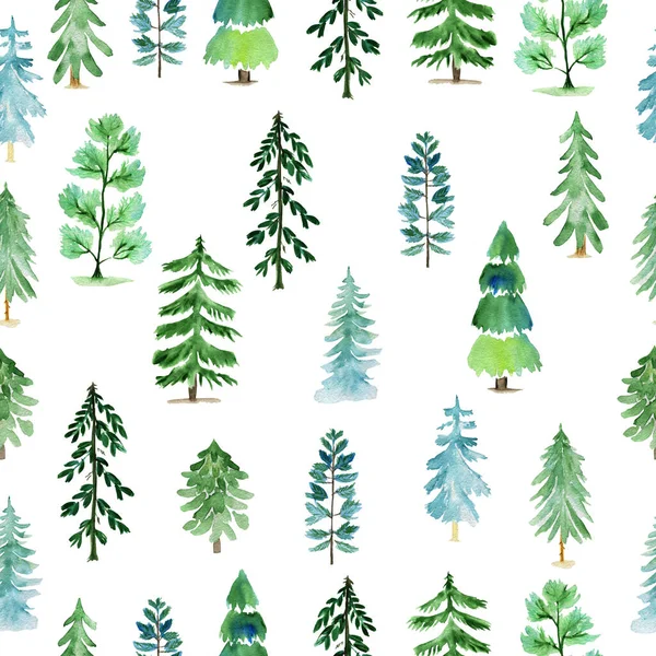 Suluboya desenli ağaçlar Kusursuz orman. Koleksiyon için tasarım ögesi. Tasarım için elementler.