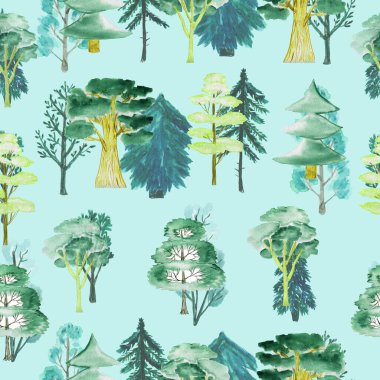 Suluboya desenli ağaçlar Kusursuz orman. Koleksiyon için tasarım ögesi. Tasarım için elementler.