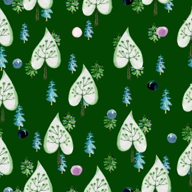 Suluboya desenli ağaçlar Kusursuz orman. Koleksiyon için tasarım ögesi. Tasarım için elementler.