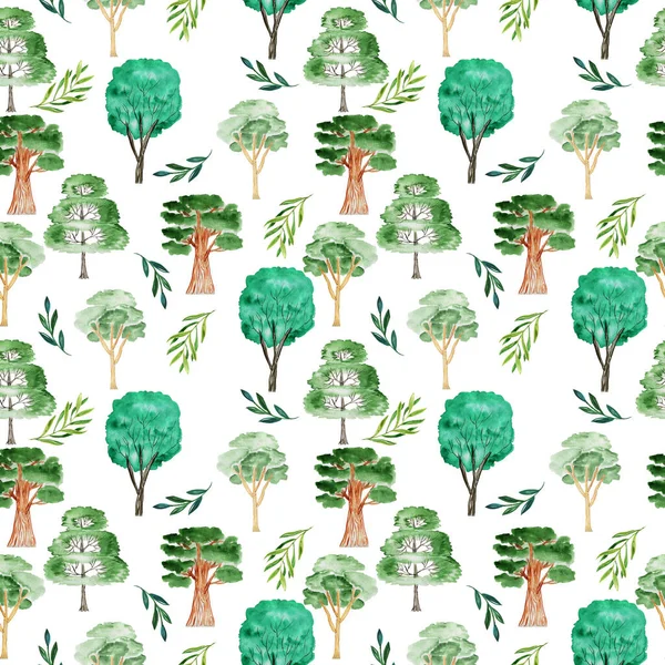 Suluboya desenli ağaçlar Kusursuz orman. Koleksiyon için tasarım ögesi. Tasarım için elementler. — Stok fotoğraf