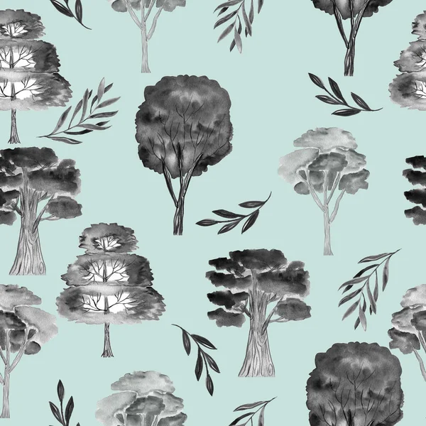 水彩柄の木。シームレスな森だ。コレクションのデザイン要素。デザインの要素. — ストック写真