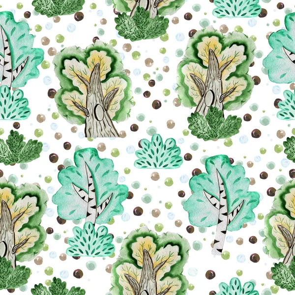 Watercolor pattern trees. Seamless forest. Design element for collection. Elements for the design. — Stockfoto