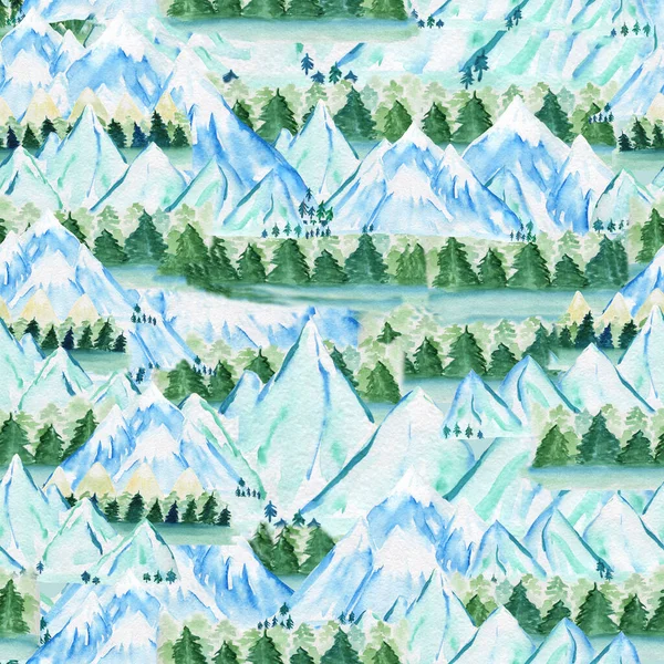 Watercolor pattern trees and mountains . Seamless forest. Design element for collection. Elements for the design. — Stockfoto