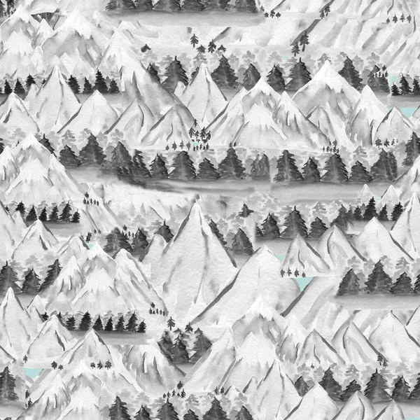 Watercolor pattern trees and mountains . Seamless forest. Design element for collection. Elements for the design.