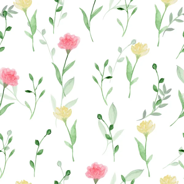 Απρόσκοπτη μοτίβο με λουλούδια και φύλλα. Χειροποίητο. Floral μοτίβο για ταπετσαρία ή ύφασμα. Λουλούδια και φύλλα. Πλαίσιο υφής. — Φωτογραφία Αρχείου