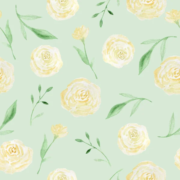 Nahtloses Muster mit Blüten und Blättern. Handgezeichnet. Blumenmuster für Tapeten oder Stoffe. Blumen und Blätter. Hintergrund der Textur. — Stockfoto