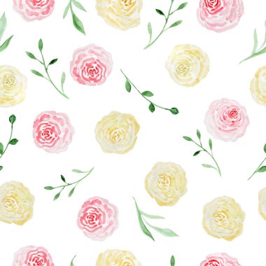 Çiçekler ve yapraklarla kusursuz desen. Elle çizilmiş. Duvar kağıdı ya da kumaş için çiçek deseni. Çiçekler ve yapraklar. Doku arkaplanı.