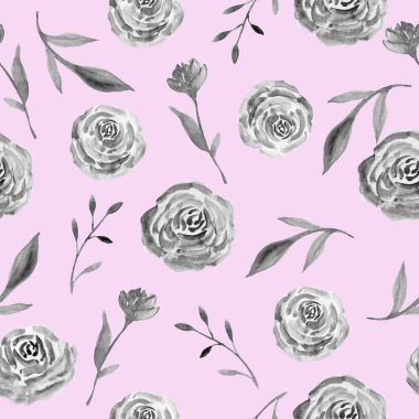 Çiçekler ve yapraklarla kusursuz desen. Elle çizilmiş. Duvar kağıdı ya da kumaş için çiçek deseni. Çiçekler ve yapraklar. Doku arkaplanı.