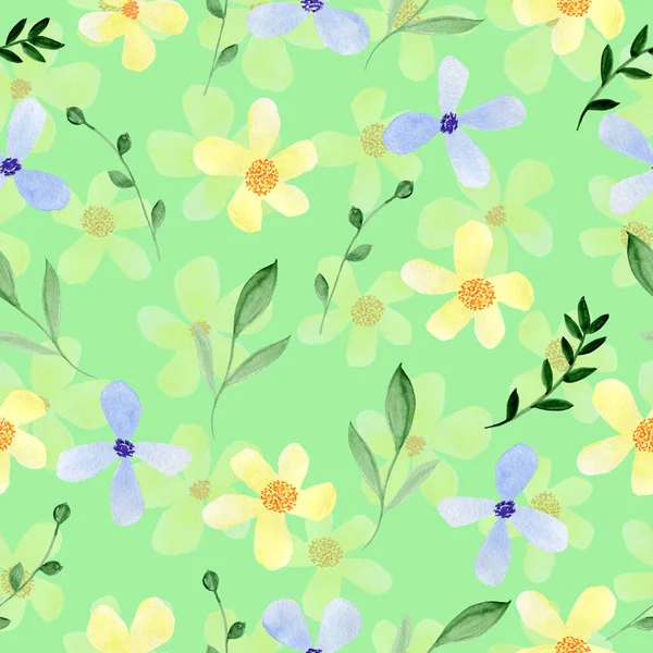 Sömlöst mönster med blommor och blad. Handritad. Blommönster för tapeter eller tyg. Blommor och blad. Texturbakgrund. — Stockfoto